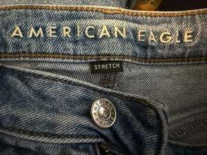 American Eagle Stretch Mid-Rise Distressed Straight Leg Jeans with Hand-Drawn Cu